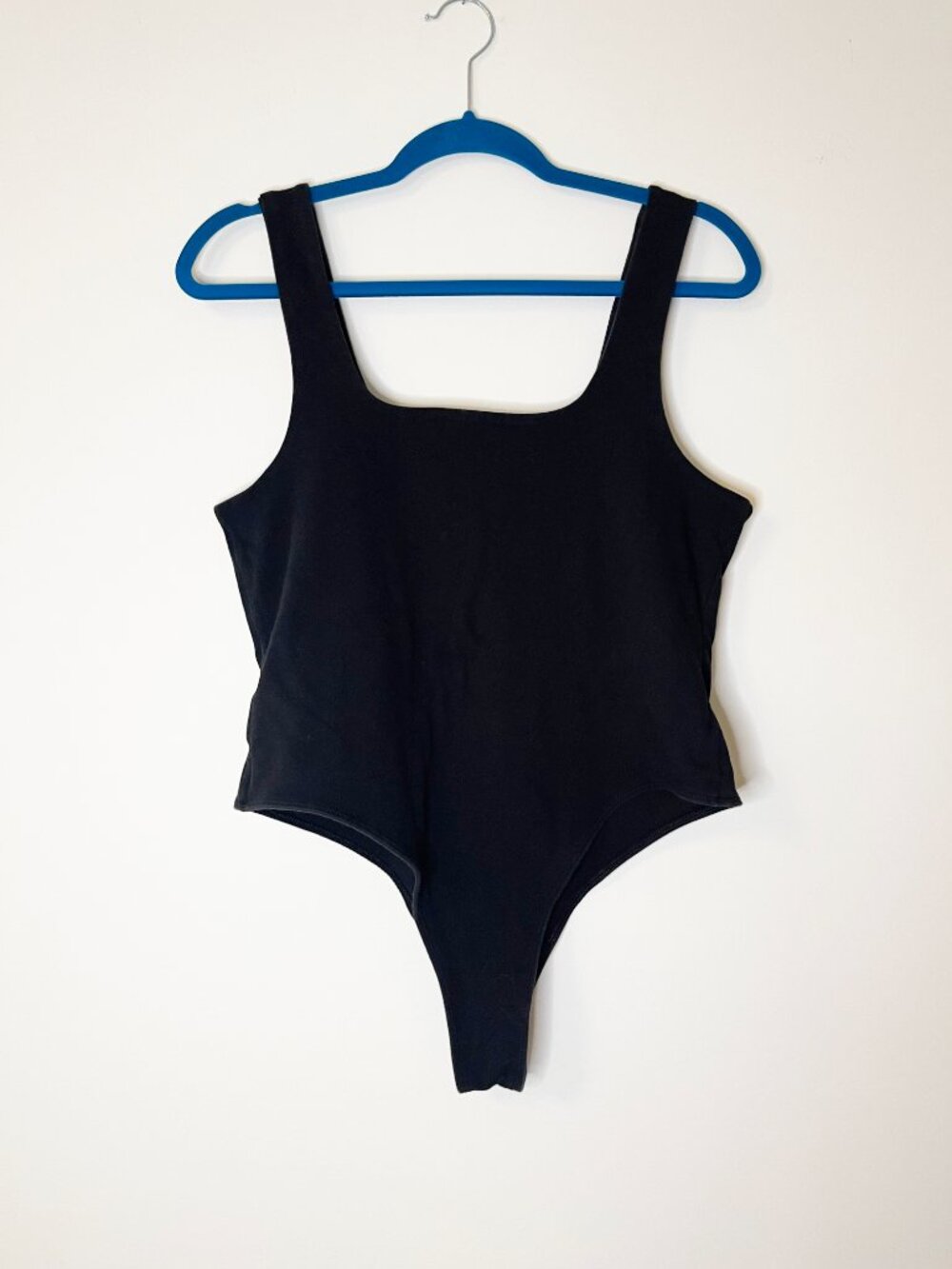 A New Day Black Square Neck Bodysuit Large Stretch Cotton Minimalist Basic